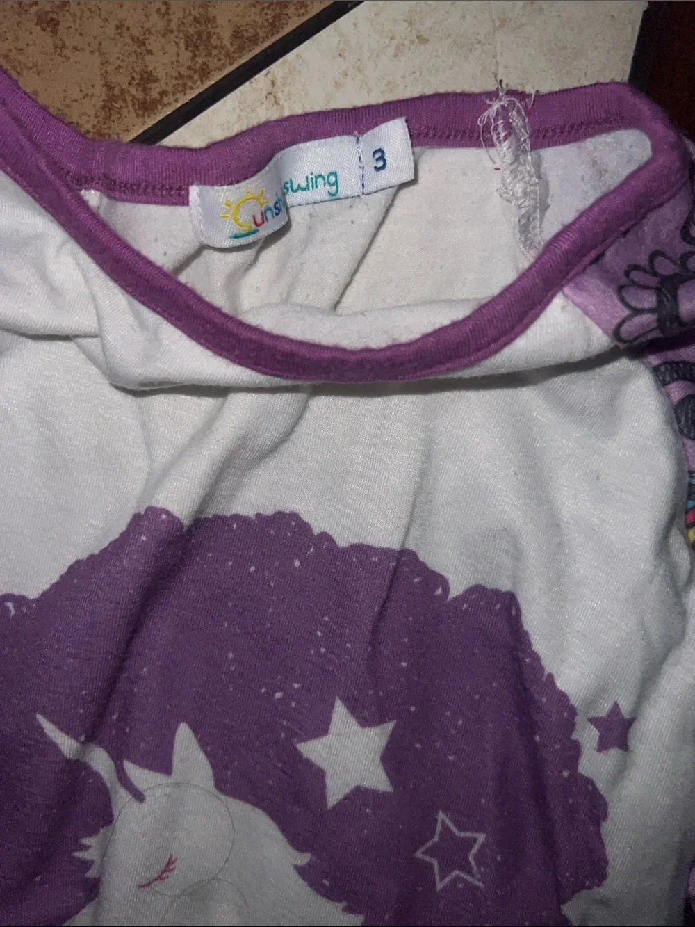 Girls White & Purple Unicorn Raglan Sleep Top